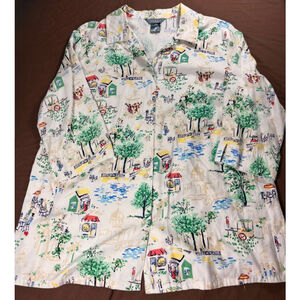 Women's Koret Woman White & Green Button Down Shirt 3/4 Sleeve 16W Boating